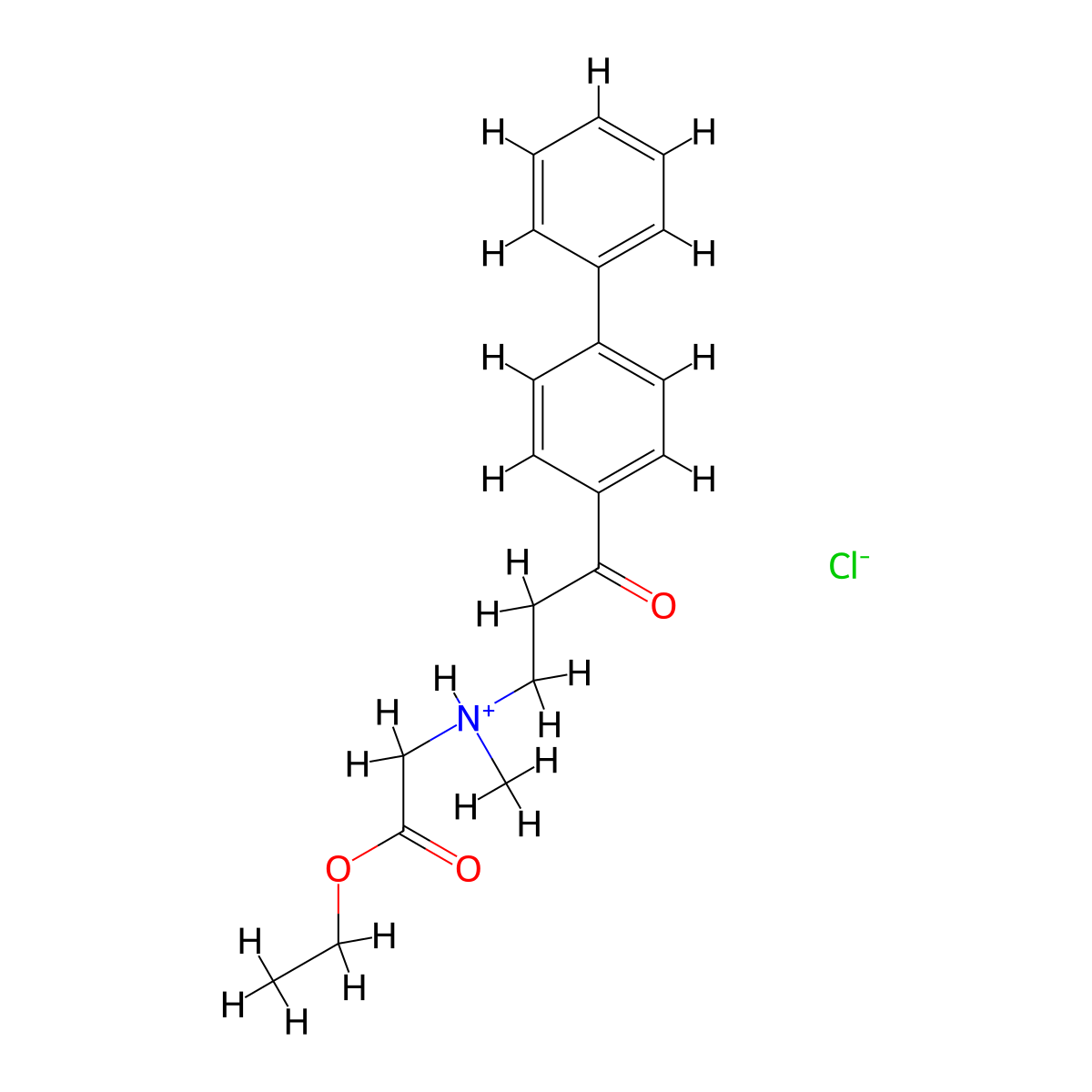 Glycine, N-(3-(1,1'-biphenyl)-4-yl-3-oxopropyl)-N-methyl-, ethyl ester, hydrochloride molecular structure, CAS 85975-26-4