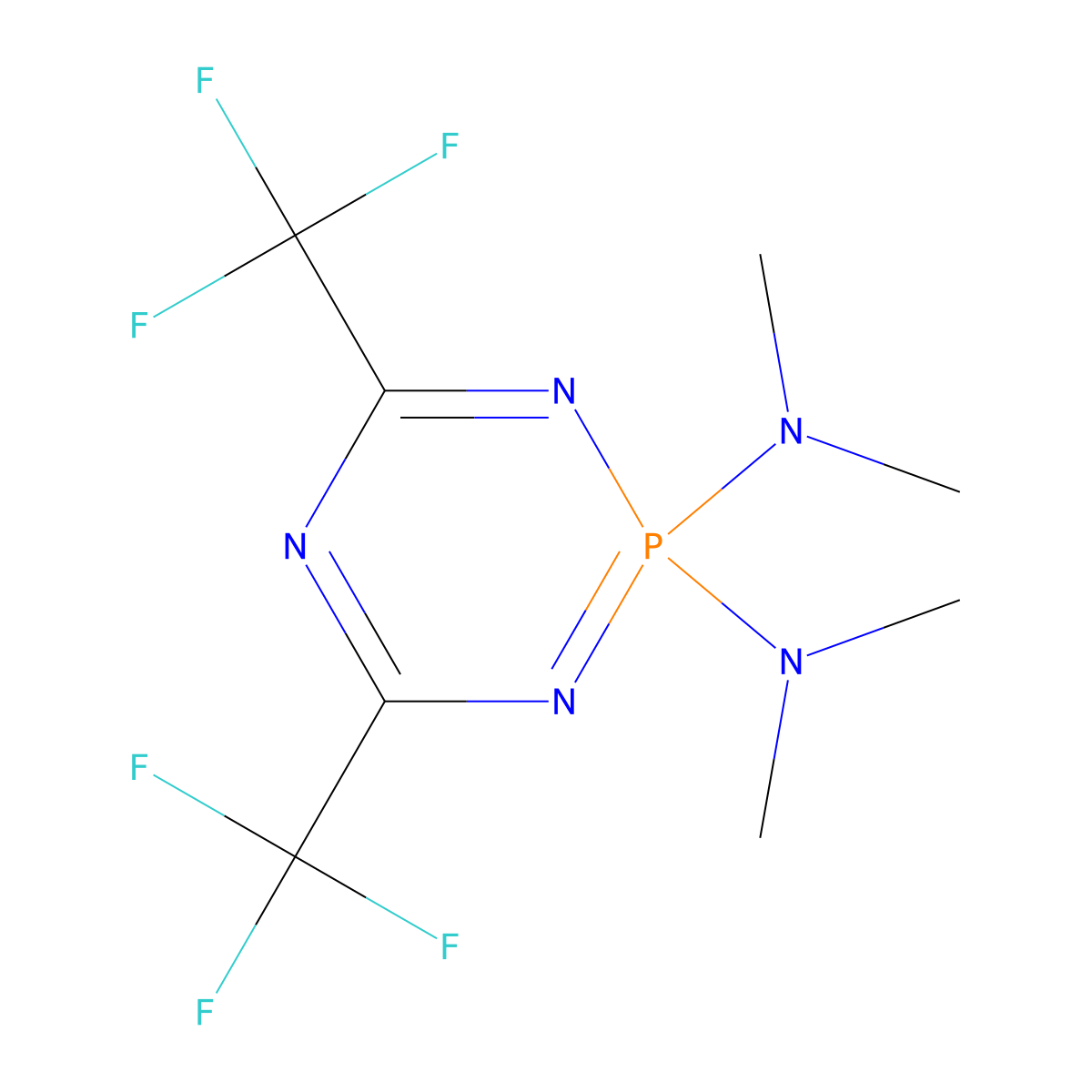 N2,N2,N2,N2-tetramethyl-4,6-di(trifluoromethyl)-1,3,5,2lambda~5~-triazaphosphinine-2,2-diamine molecular structure, CAS 85978-86-5