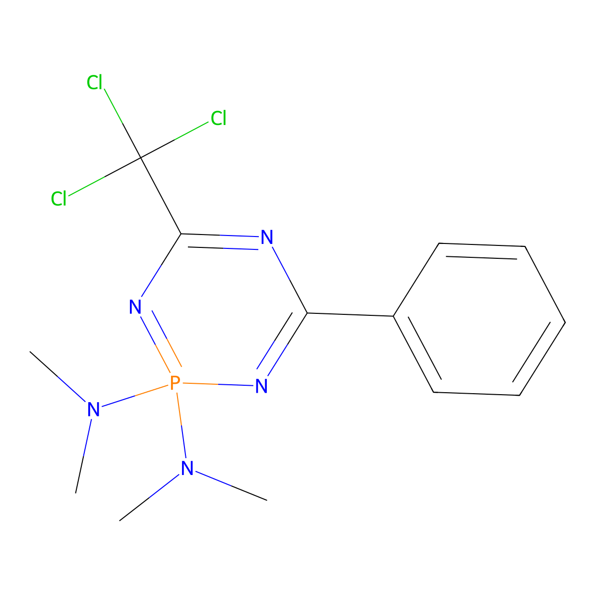 N~2~,N~2~,N~2~,N~2~-tetramethyl-4-phenyl-6-(trichloromethyl)-1,3,5,2lambda~5~-triazaphosphinine-2,2-diamine molecular structure, CAS 85978-87-6