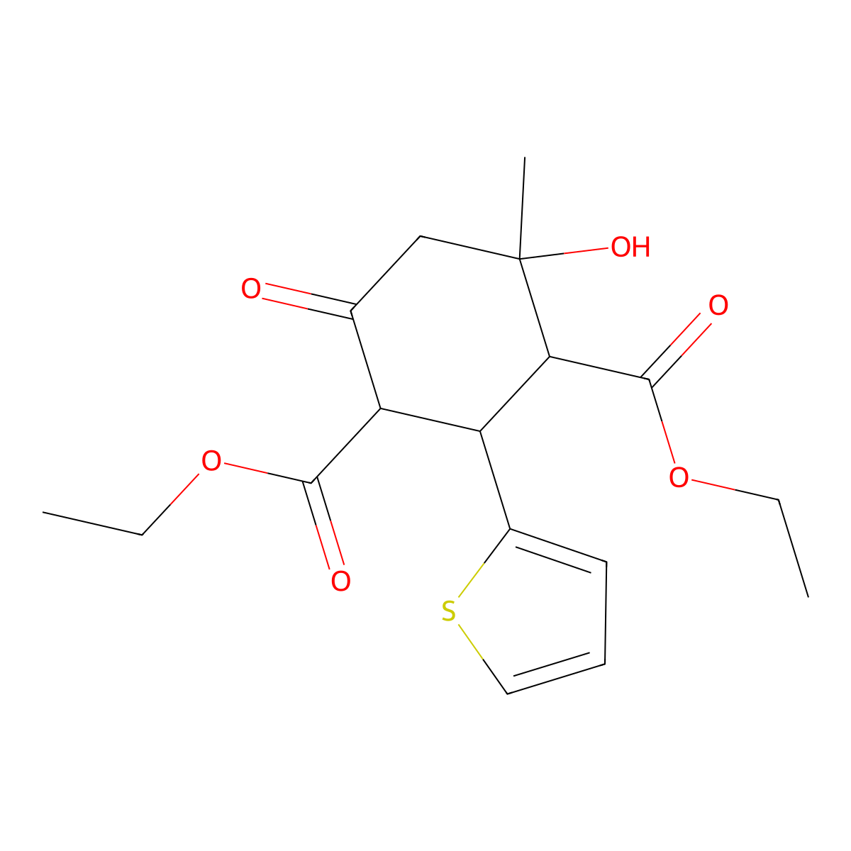 Diethyl 4-hydroxy-4-methyl-6-oxo-2-(2-thienyl)-1,3-cyclohexanedicarboxylate molecular structure, CAS 859795-16-7