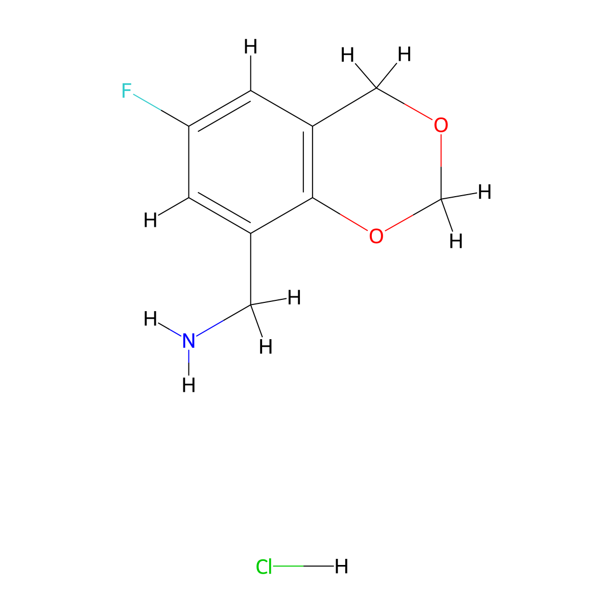 (6-Fluoro-2,4-dihydro-1,3-benzodioxin-8-yl)methanamine hydrochloride molecular structure, CAS 859833-12-8