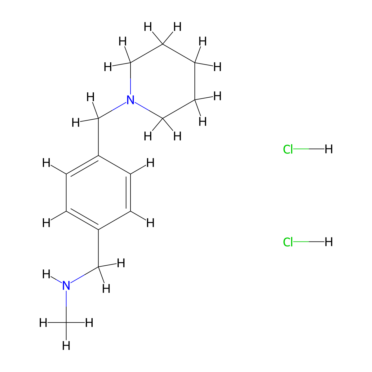 N-methyl-1-[4-(piperidin-1-ylmethyl)phenyl]methanamine dihydrochloride molecular structure, CAS 859833-23-1