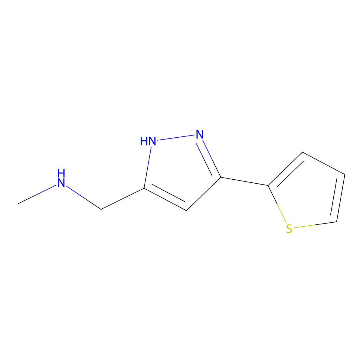 N-methyl-1-[3-(2-thienyl)-1H-pyrazol-5-yl]methanamine molecular structure, CAS 859850-81-0