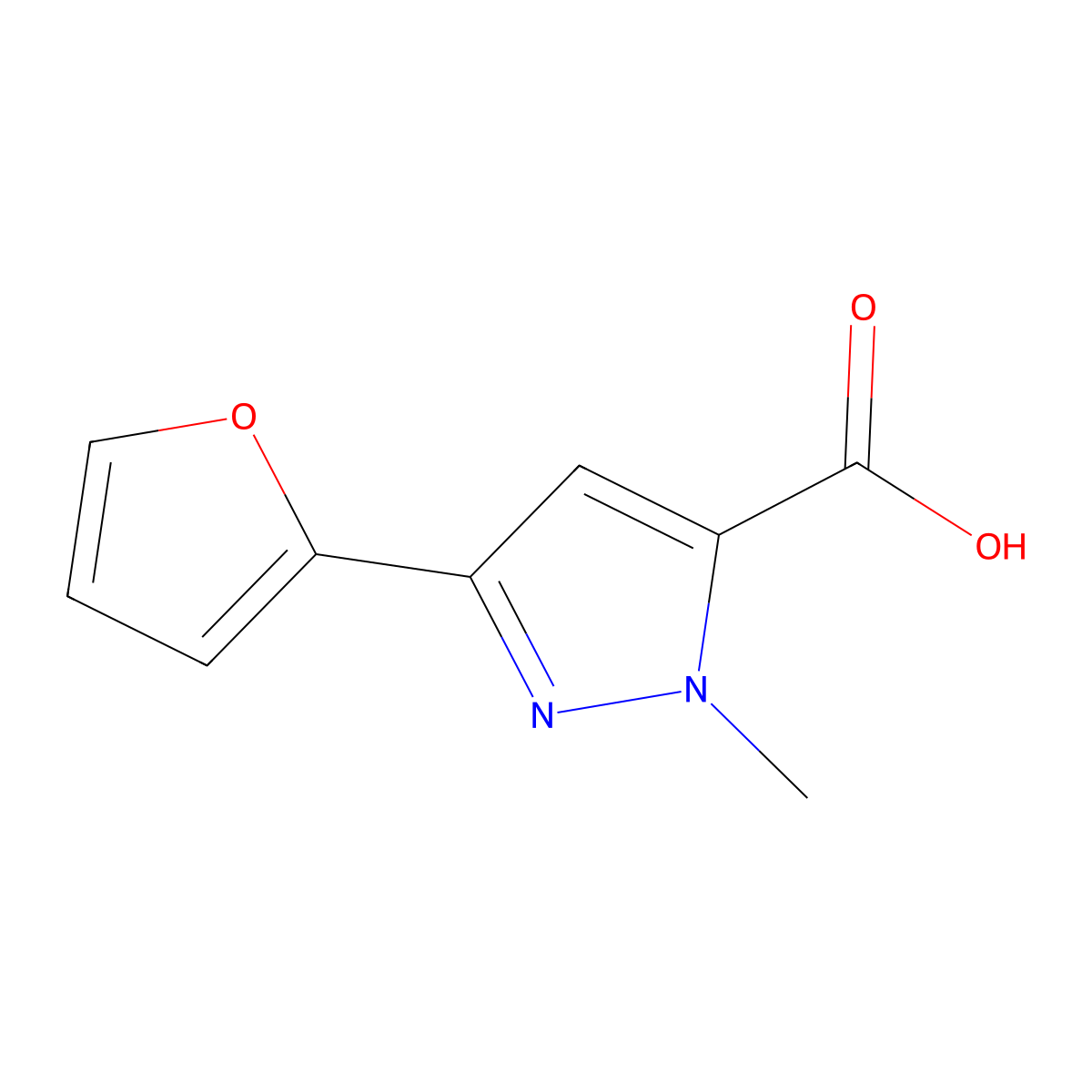 3-(Furan-2-yl)-1-methyl-1H-pyrazole-5-carboxylic acid molecular structure, CAS 859851-00-6