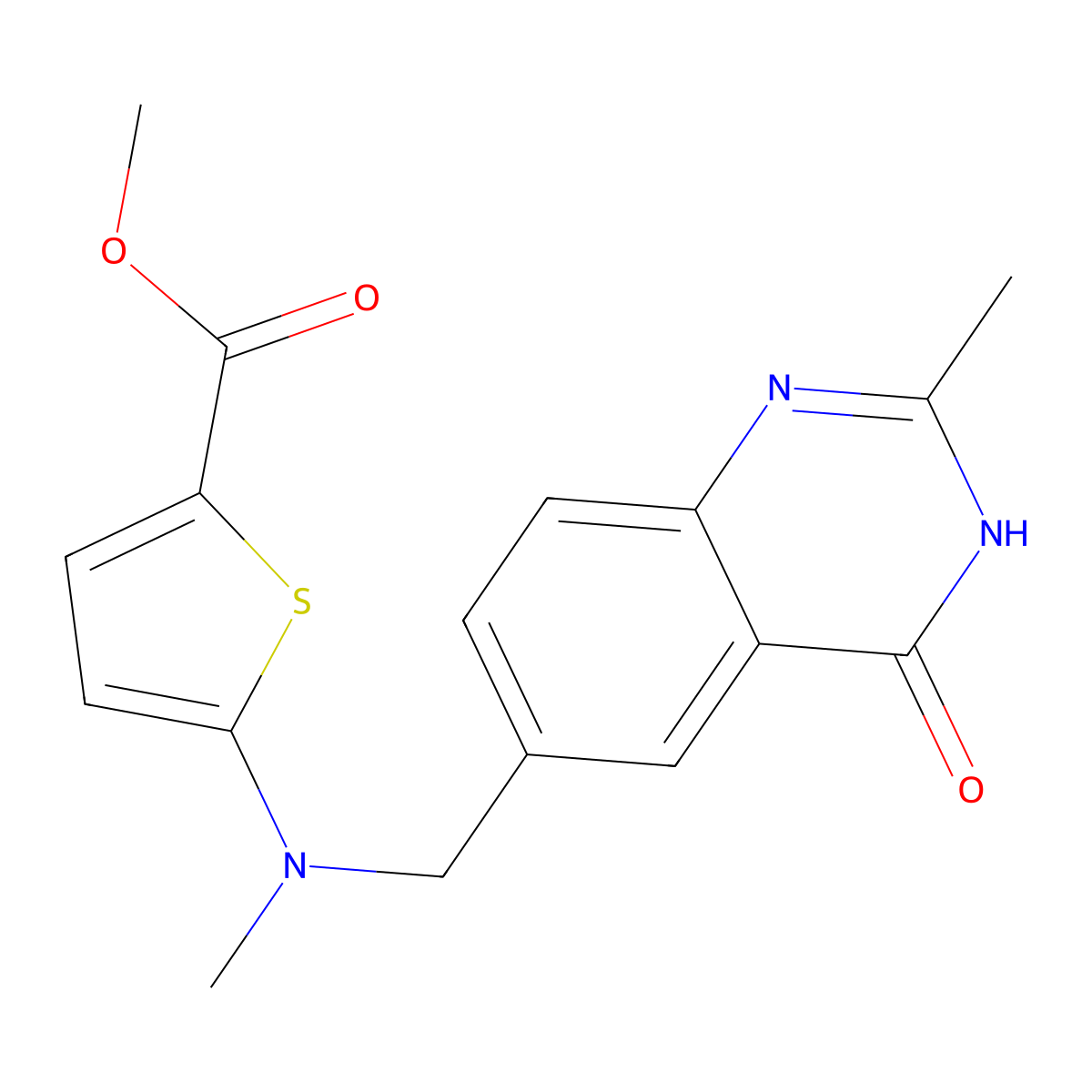 Methyl 5-(methyl((2-methyl-4-oxo-3,4-dihydroquinazolin-6-yl)methyl)amino)thiophene-2-carboxylate molecular structure, CAS 859855-64-4