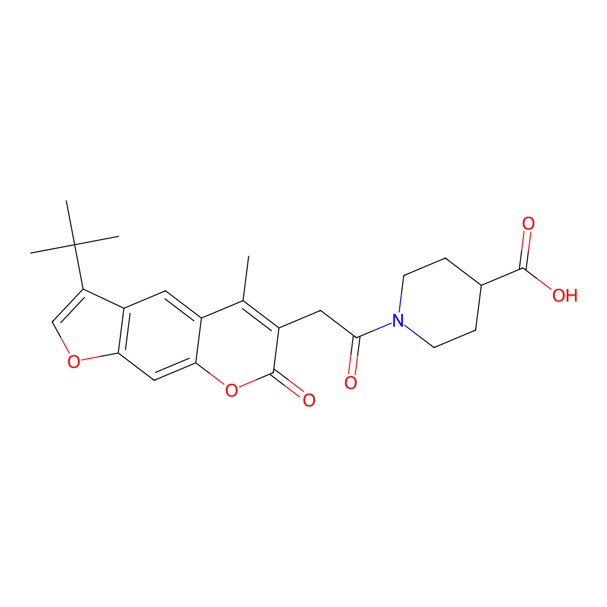 1-[(3-tert-butyl-5-methyl-7-oxo-7H-furo[3,2-g]chromen-6-yl)acetyl]piperidine-4-carboxylic acid molecular structure, CAS 859858-23-4