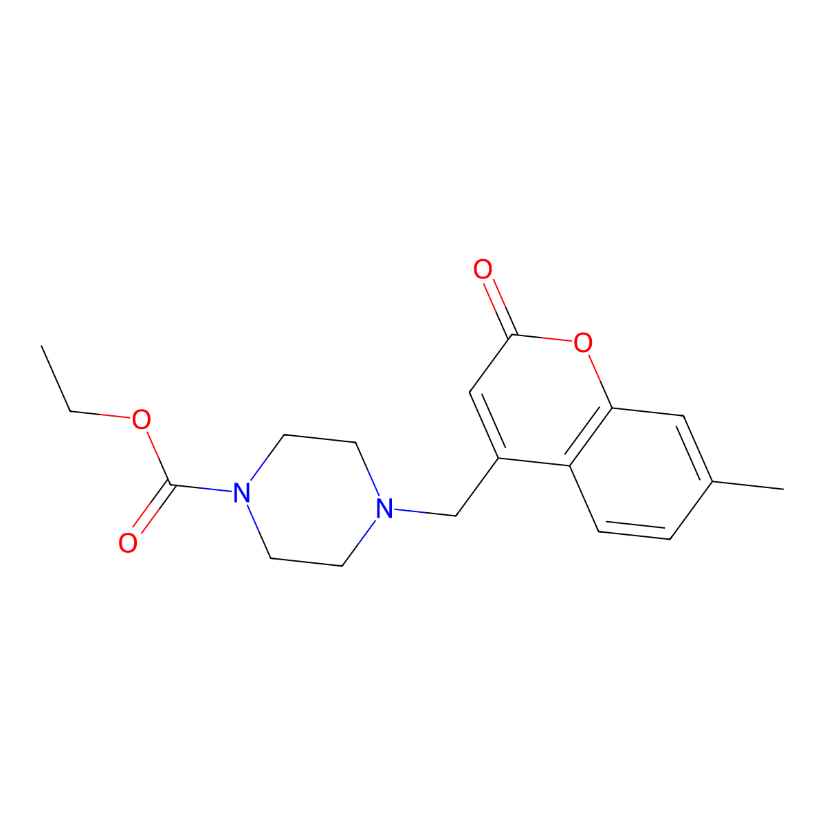 Ethyl 4-[(7-methyl-2-oxochromen-4-yl)methyl]piperazine-1-carboxylate molecular structure, CAS 859858-84-7
