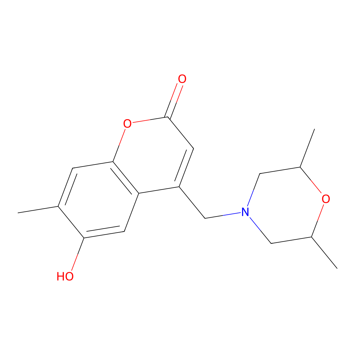 4-((2,6-dimethylmorpholino)methyl)-6-hydroxy-7-methyl-2H-chromen-2-one molecular structure, CAS 859859-02-2