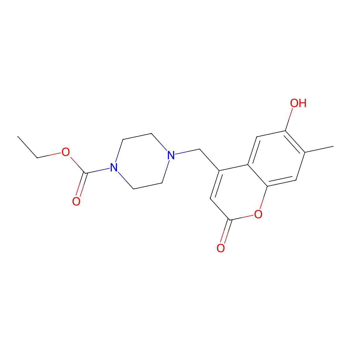 Ethyl 4-[(6-hydroxy-7-methyl-2-oxochromen-4-yl)methyl]piperazine-1-carboxylate molecular structure, CAS 859859-66-8