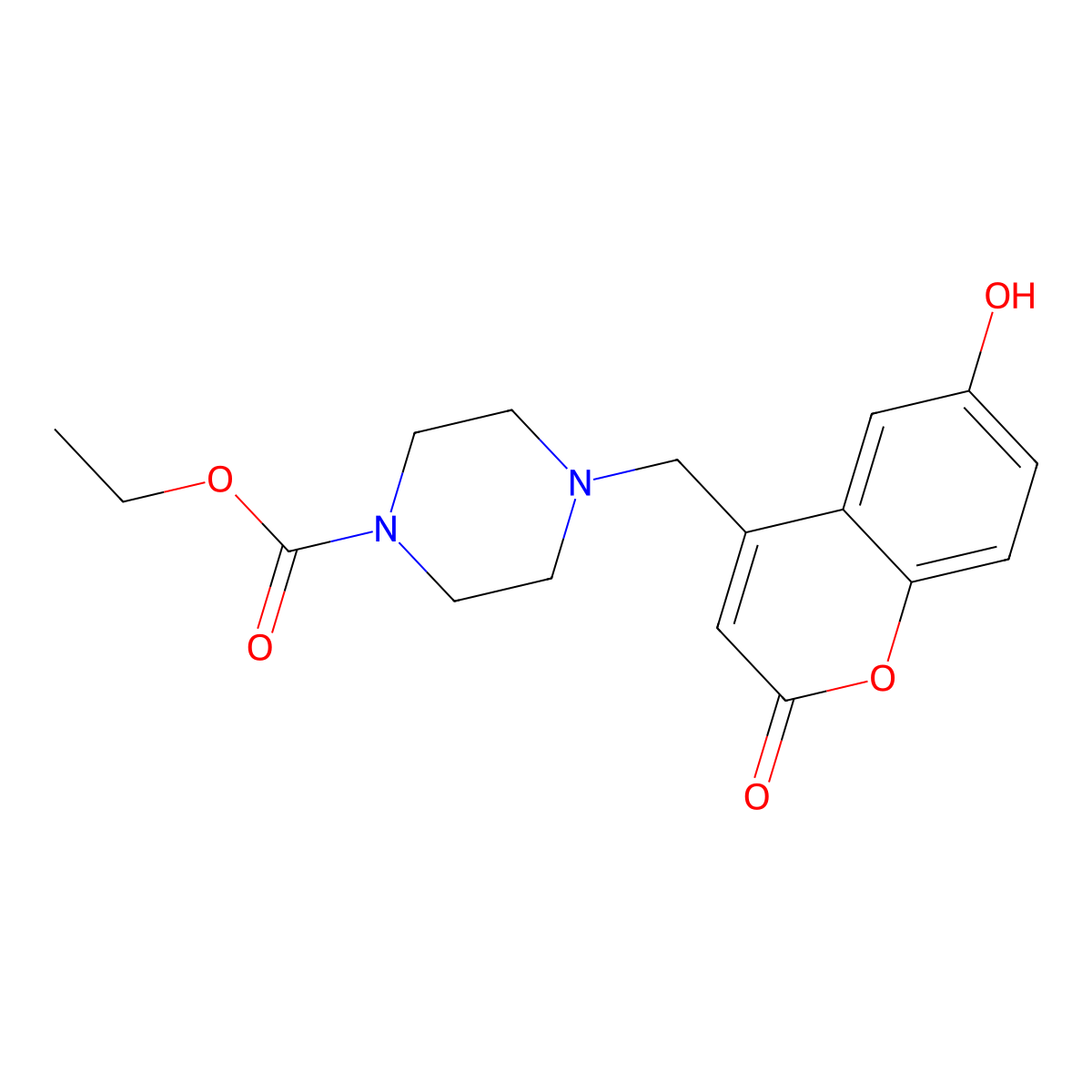 Ethyl 4-[(6-hydroxy-2-oxochromen-4-yl)methyl]piperazine-1-carboxylate molecular structure, CAS 859859-78-2