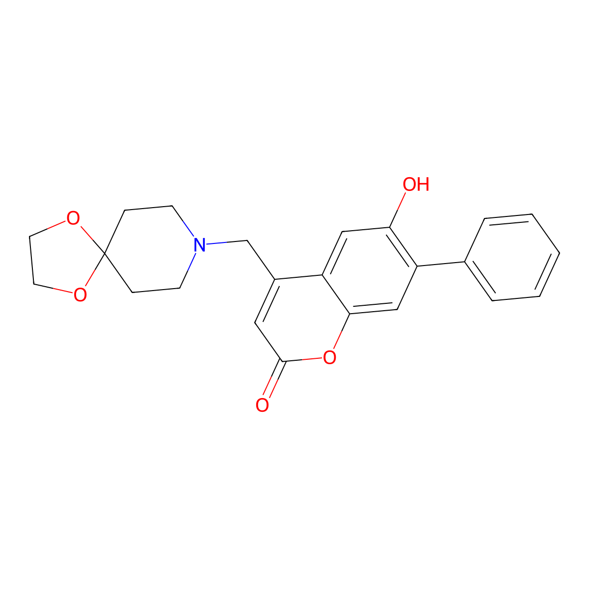 4-(1,4-Dioxa-8-azaspiro[4.5]decan-8-ylmethyl)-6-hydroxy-7-phenylchromen-2-one molecular structure, CAS 859859-88-4