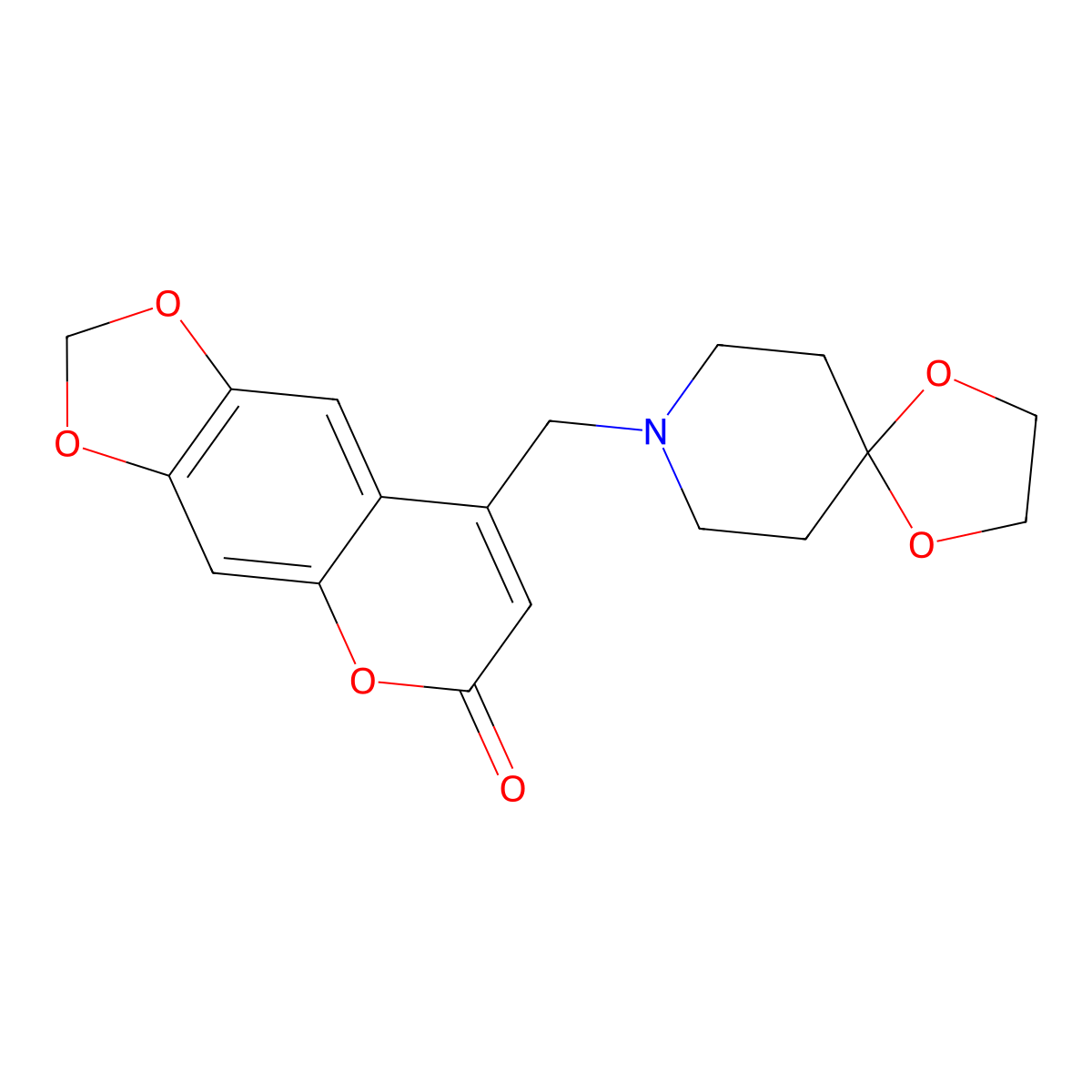 8-(1,4-dioxa-8-azaspiro[4.5]decan-8-ylmethyl)-6H-[1,3]dioxolo[4,5-g]chromen-6-one molecular structure, CAS 859859-94-2