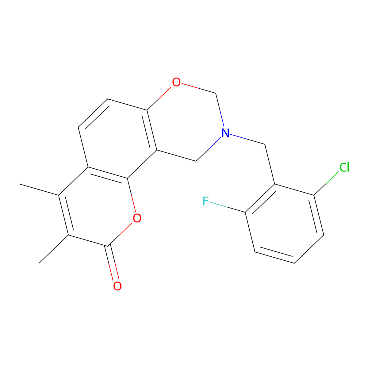 9-[(2-Chloro-6-fluorophenyl)methyl]-3,4-dimethyl-8,10-dihydropyrano[2,3-f][1,3]benzoxazin-2-one molecular structure, CAS 859860-66-5