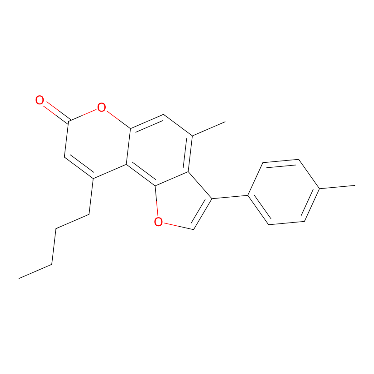 9-butyl-4-methyl-3-(4-methylphenyl)-7H-furo[2,3-f]chromen-7-one molecular structure, CAS 859860-87-0