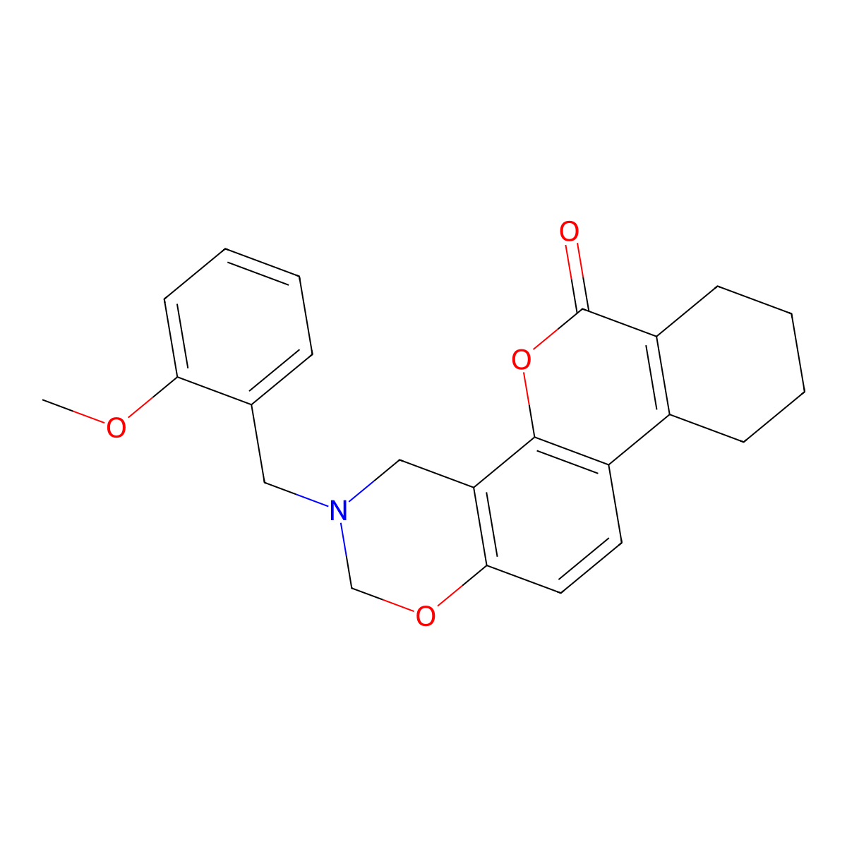3-(2-methoxybenzyl)-3,4,7,8,9,10-hexahydro-2H,6H-benzo[3,4]chromeno[8,7-e][1,3]oxazin-6-one molecular structure, CAS 859861-08-8