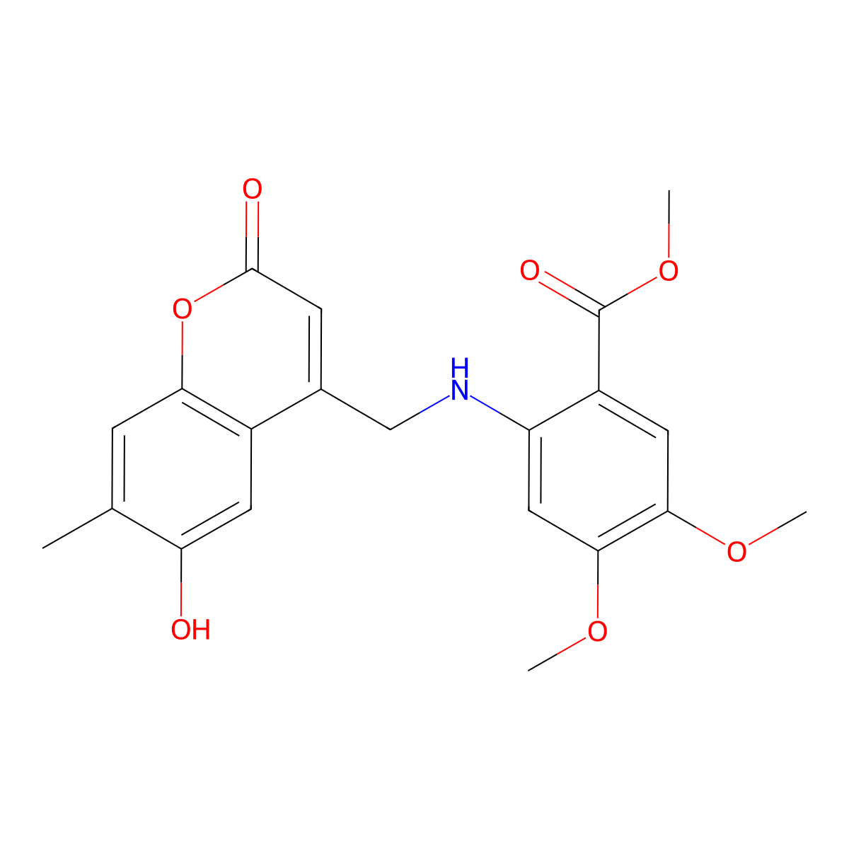 methyl 2-{[(6-hydroxy-7-methyl-2-oxo-2H-chromen-4-yl)methyl]amino}-4,5-dimethoxybenzoate molecular structure, CAS 859861-39-5