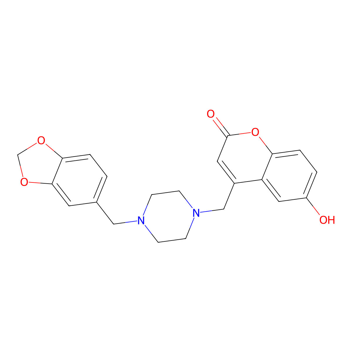 4-((4-(benzo[d][1,3]dioxol-5-ylmethyl)piperazin-1-yl)methyl)-6-hydroxy-2H-chromen-2-one molecular structure, CAS 859862-56-9