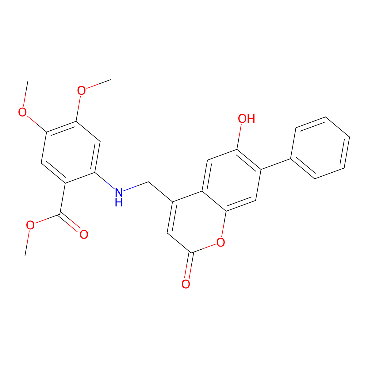 methyl 2-(((6-hydroxy-2-oxo-7-phenyl-2H-chromen-4-yl)methyl)amino)-4,5-dimethoxybenzoate molecular structure, CAS 859863-73-3