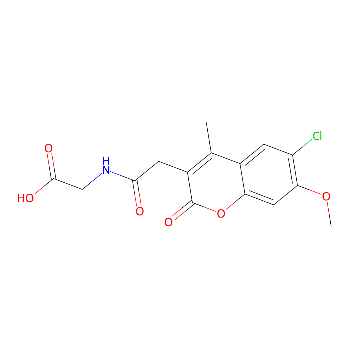 N-[(6-chloro-7-methoxy-4-methyl-2-oxo-2H-chromen-3-yl)acetyl]glycine molecular structure, CAS 859864-24-7