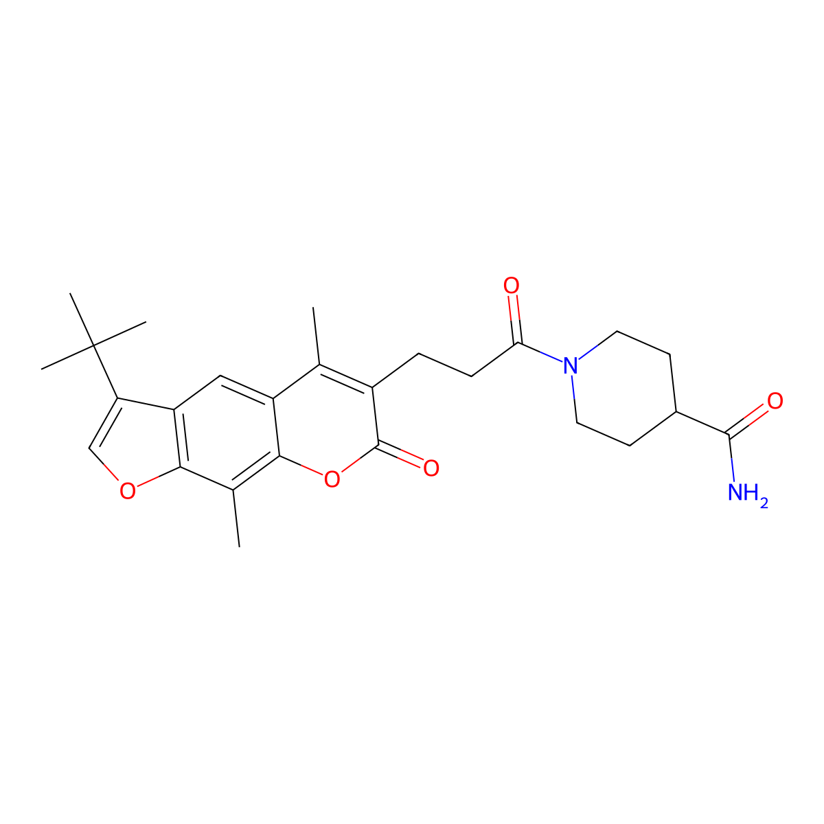 1-[3-(3-tert-butyl-5,9-dimethyl-7-oxo-7H-furo[3,2-g]chromen-6-yl)propanoyl]piperidine-4-carboxamide molecular structure, CAS 859864-68-9