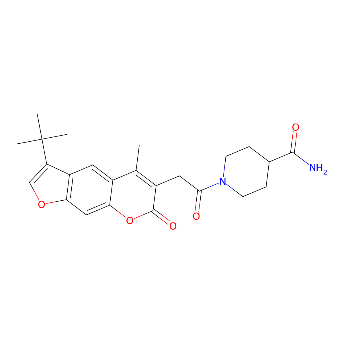 1-[(3-tert-butyl-5-methyl-7-oxo-7H-furo[3,2-g]chromen-6-yl)acetyl]piperidine-4-carboxamide molecular structure, CAS 859865-00-2