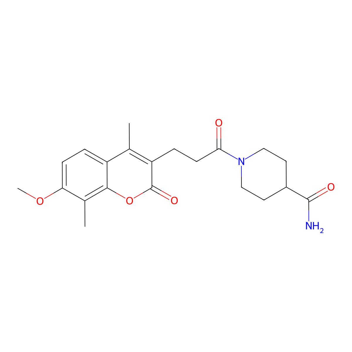 1-[3-(7-methoxy-4,8-dimethyl-2-oxo-2H-chromen-3-yl)propanoyl]piperidine-4-carboxamide molecular structure, CAS 859865-43-3