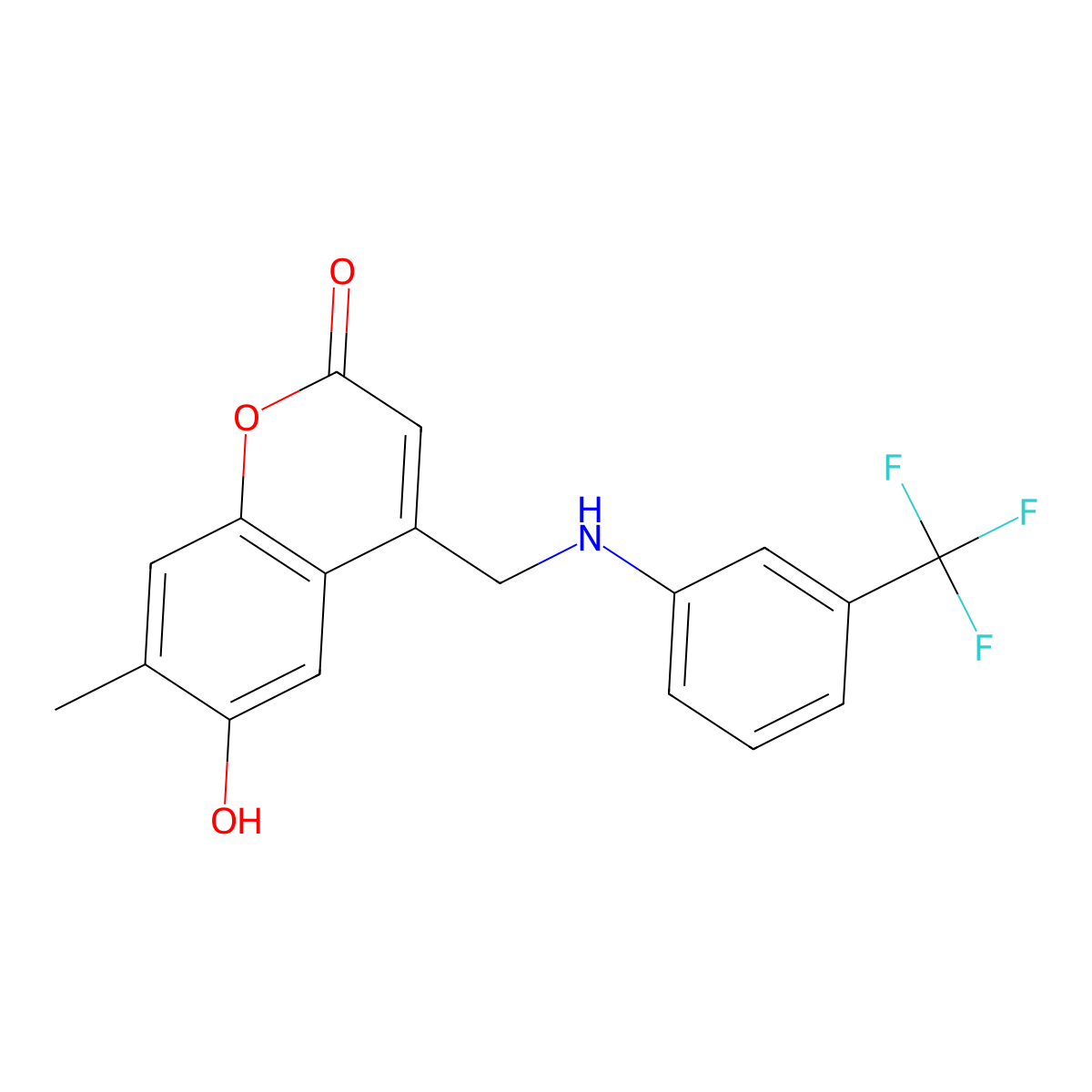 6-Hydroxy-7-methyl-4-({[3-(trifluoromethyl)phenyl]amino}methyl)chromen-2-one molecular structure, CAS 859866-37-8
