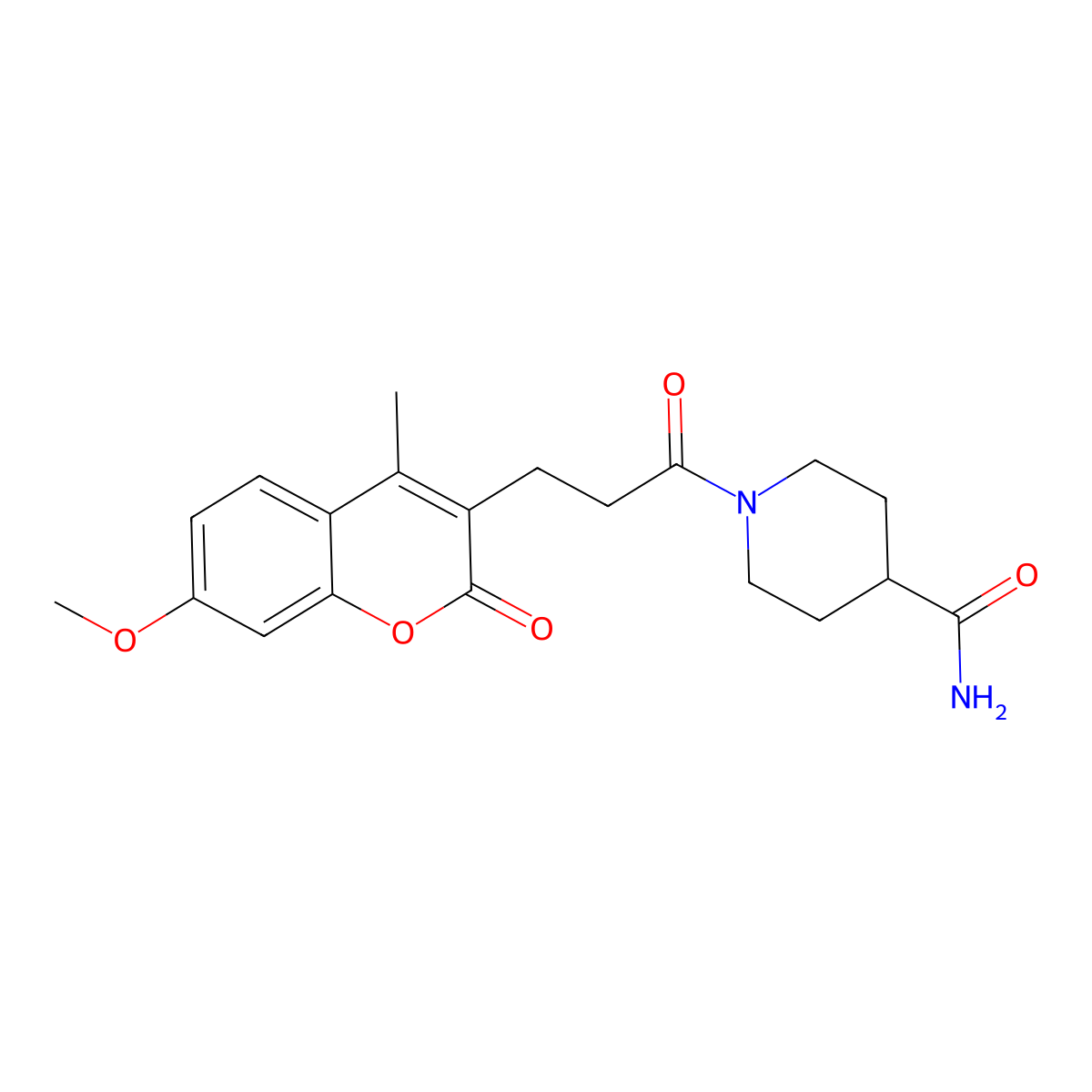 1-[3-(7-methoxy-4-methyl-2-oxo-2H-chromen-3-yl)propanoyl]piperidine-4-carboxamide molecular structure, CAS 859866-64-1