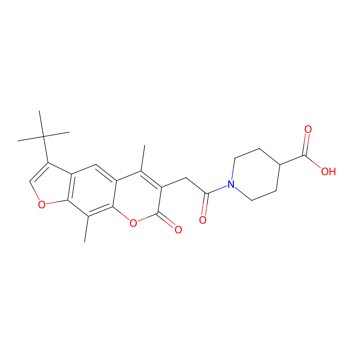 1-[(3-tert-butyl-5,9-dimethyl-7-oxo-7H-furo[3,2-g]chromen-6-yl)acetyl]piperidine-4-carboxylic acid molecular structure, CAS 859866-72-1