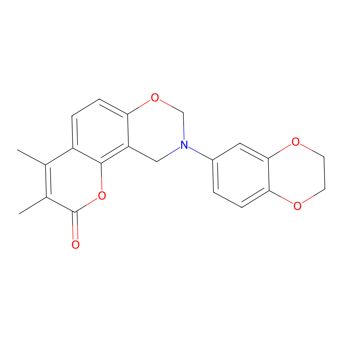 9-(2,3-dihydro-1,4-benzodioxin-6-yl)-3,4-dimethyl-9,10-dihydro-2H,8H-chromeno[8,7-e][1,3]oxazin-2-one molecular structure, CAS 859867-03-1