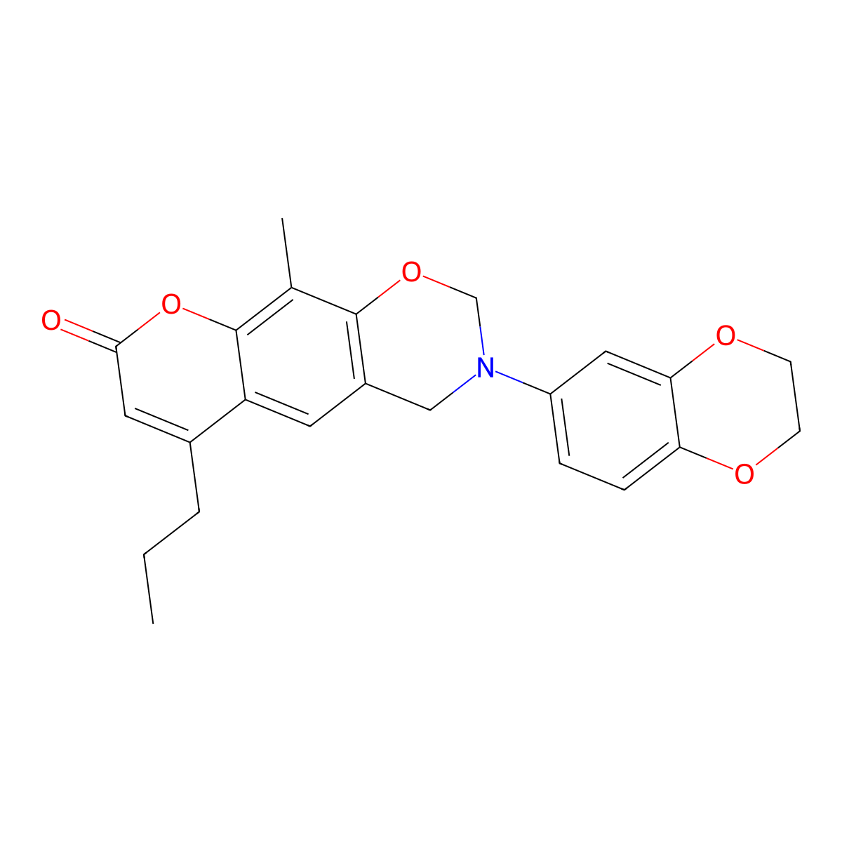 3-(2,3-dihydro-1,4-benzodioxin-6-yl)-10-methyl-6-propyl-3,4-dihydro-2H,8H-chromeno[6,7-e][1,3]oxazin-8-one molecular structure, CAS 859867-62-2