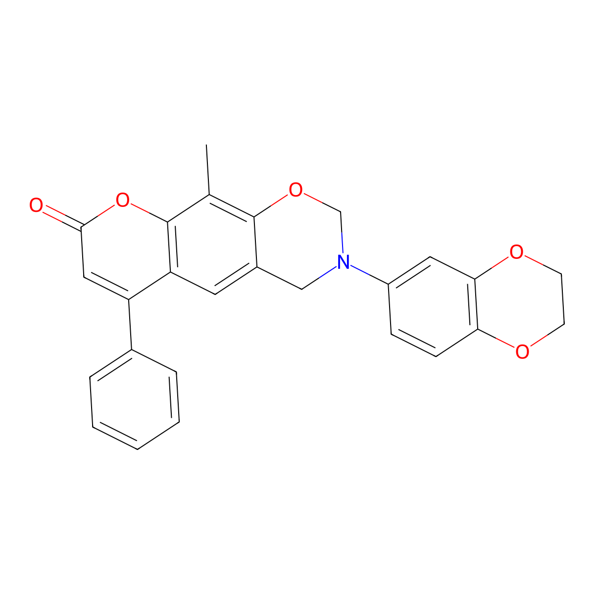 3-(2,3-dihydro-1,4-benzodioxin-6-yl)-10-methyl-6-phenyl-3,4-dihydro-2H,8H-chromeno[6,7-e][1,3]oxazin-8-one molecular structure, CAS 859868-67-0