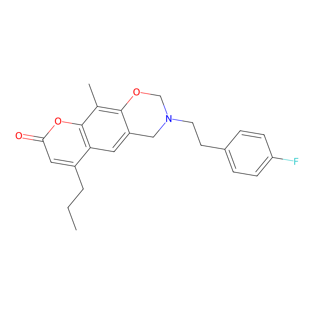 3-[2-(4-fluorophenyl)ethyl]-10-methyl-6-propyl-3,4-dihydro-2H,8H-chromeno[6,7-e][1,3]oxazin-8-one molecular structure, CAS 859869-20-8