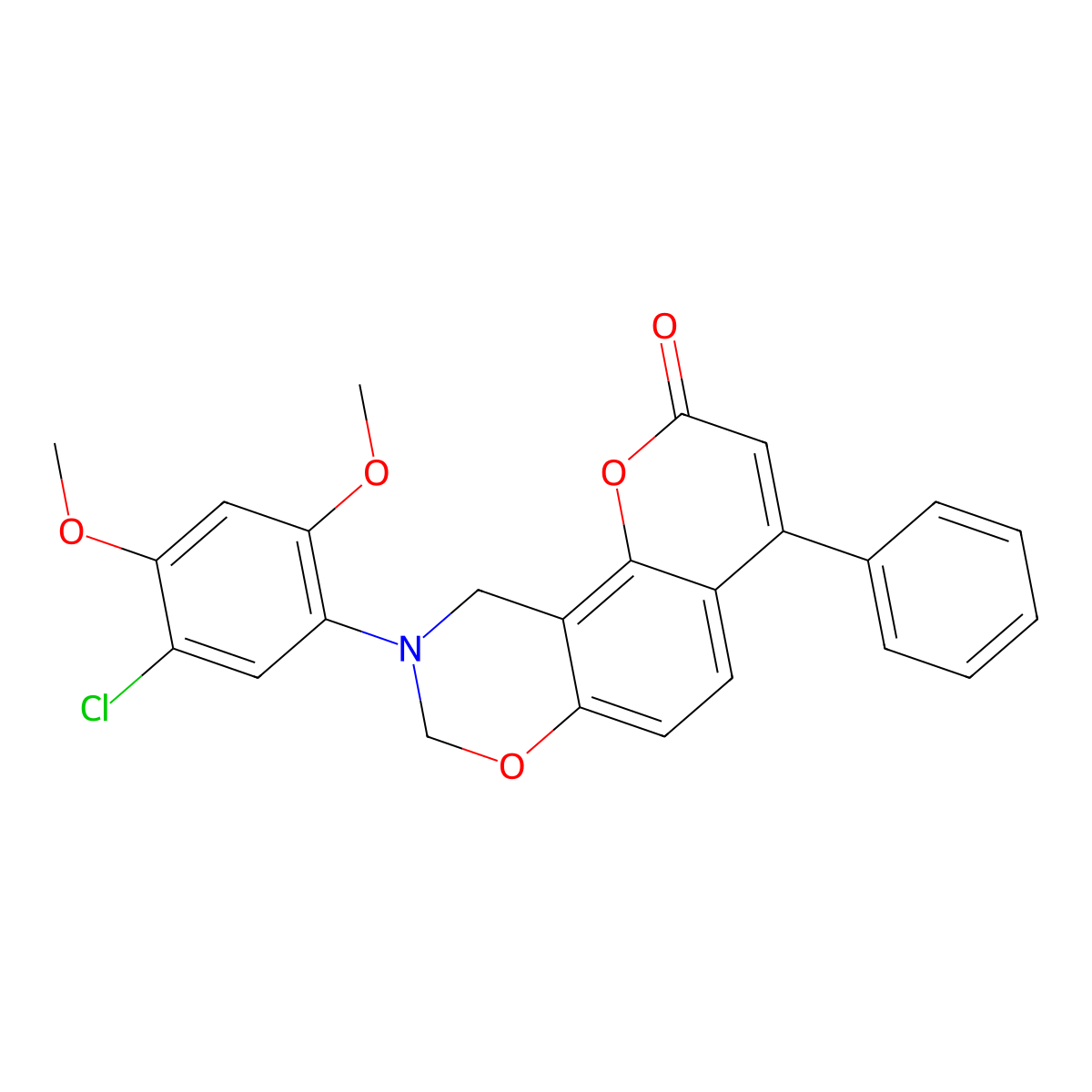 9-(5-Chloro-2,4-dimethoxyphenyl)-4-phenyl-8,10-dihydropyrano[2,3-f][1,3]benzoxazin-2-one molecular structure, CAS 859870-03-4