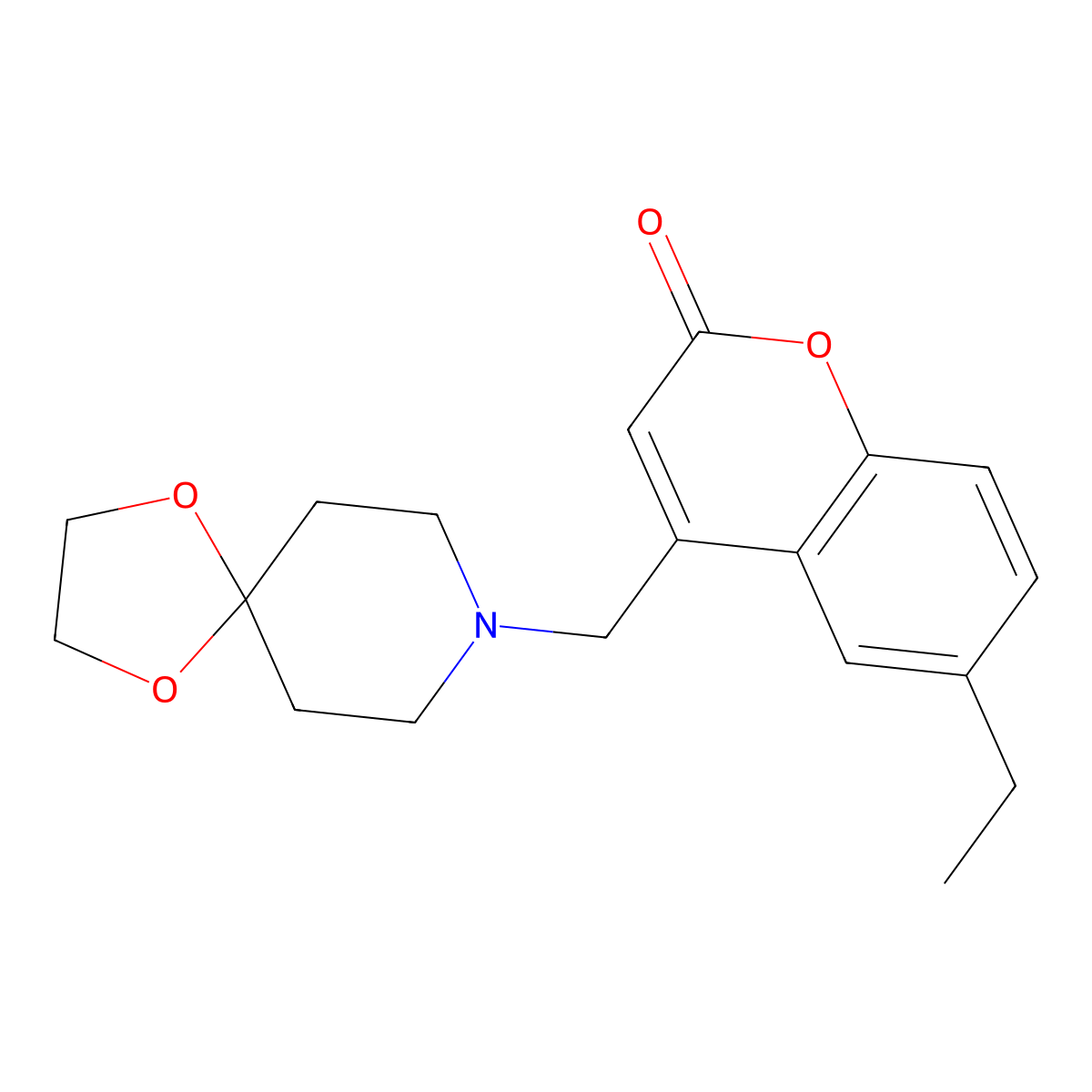 4-(1,4-Dioxa-8-azaspiro[4.5]decan-8-ylmethyl)-6-ethylchromen-2-one molecular structure, CAS 859870-94-3