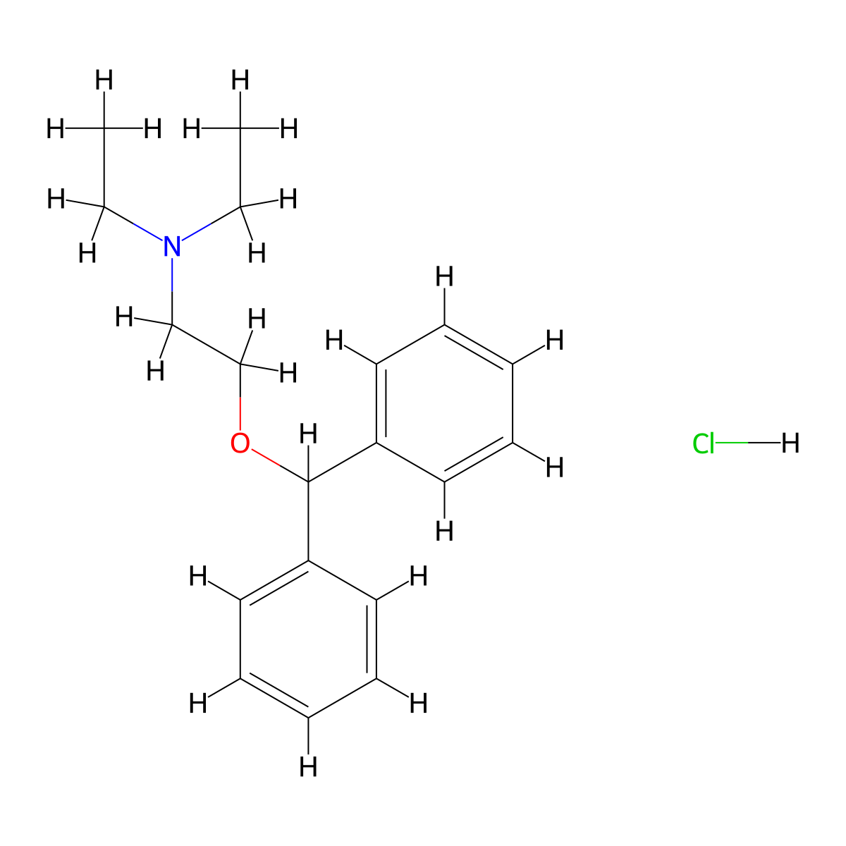 Ethylbenzhydramine hydrochloride molecular structure, CAS 86-24-8