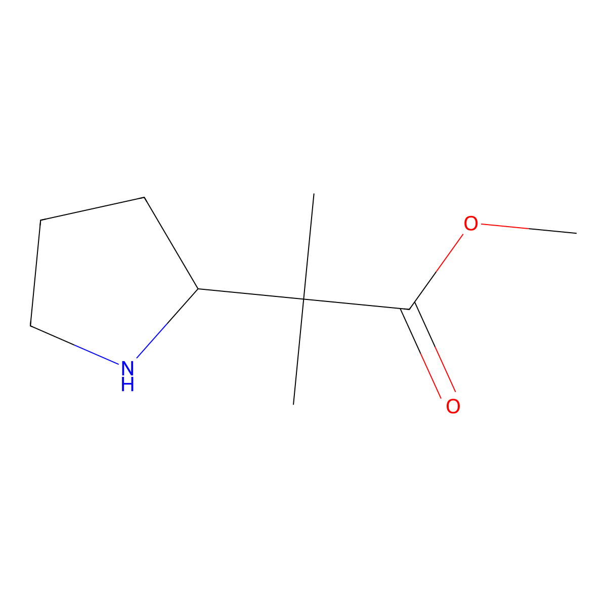 Methyl 2-methyl-2-(pyrrolidin-2-yl)propanoate molecular structure, CAS 86000-16-0