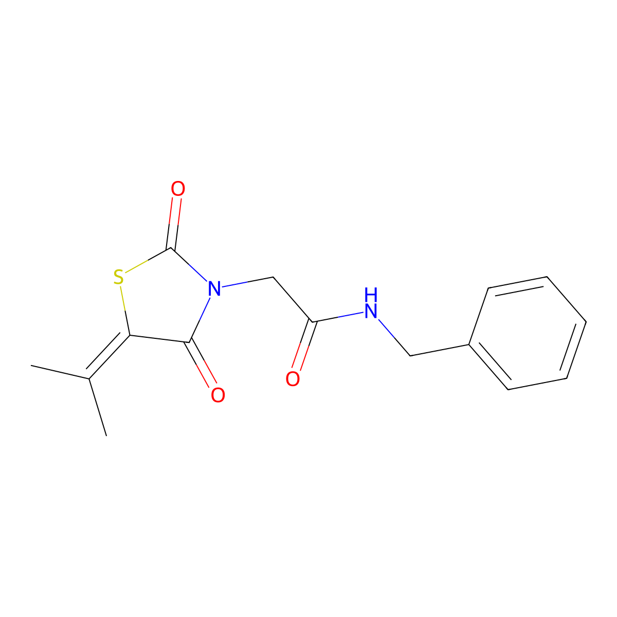 N-benzyl-2-(2,4-dioxo-5-(propan-2-ylidene)thiazolidin-3-yl)acetamide molecular structure, CAS 860135-60-0