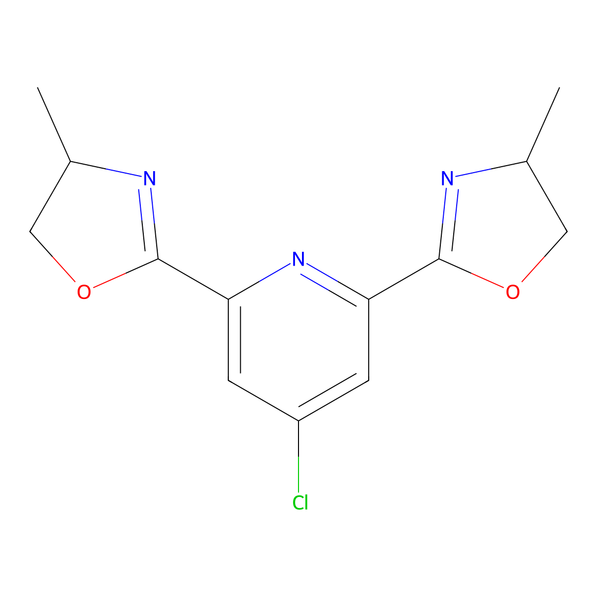 (4S,4'S)-2,2'-(4-Chloropyridine-2,6-diyl)bis(4-methyl-4,5-dihydrooxazole) molecular structure, CAS 860151-77-5