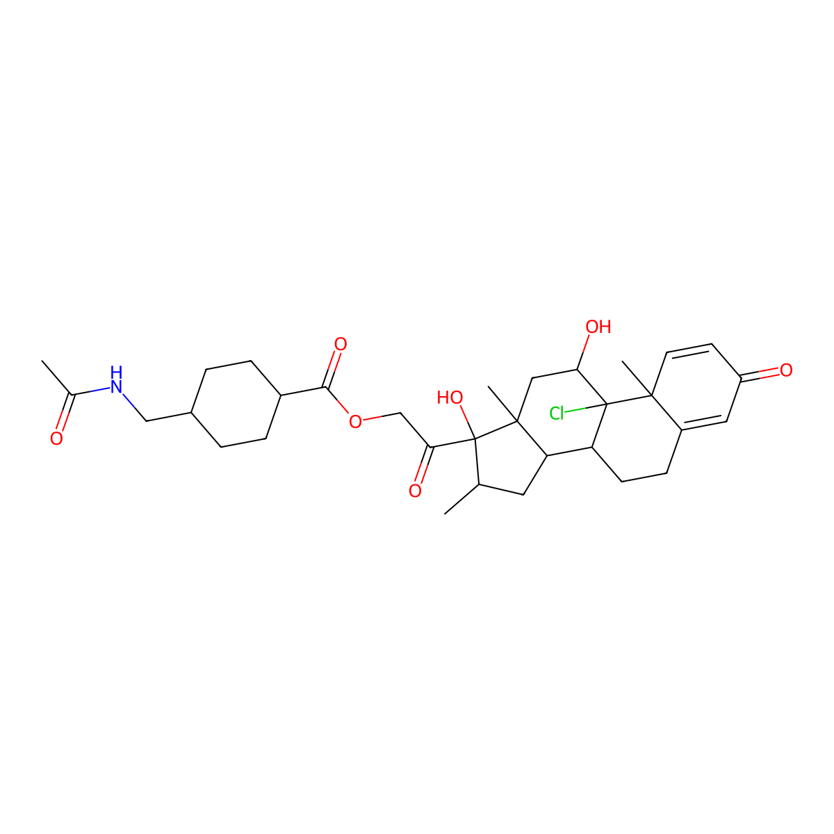 [2-(9-Chloro-11,17-dihydroxy-10,13,16-trimethyl-3-oxo-6,7,8,11,12,14,15,16-octahydrocyclopenta[a]phenanthren-17-yl)-2-oxoethyl] 4-(acetamidomethyl)cyclohexane-1-carboxylate molecular structure, CAS 86022-88-0