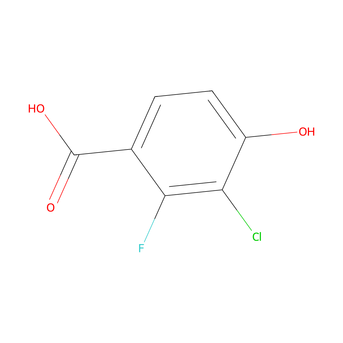 3-Chloro-2-fluoro-4-hydroxybenzoic acid molecular structure, CAS 860296-15-7