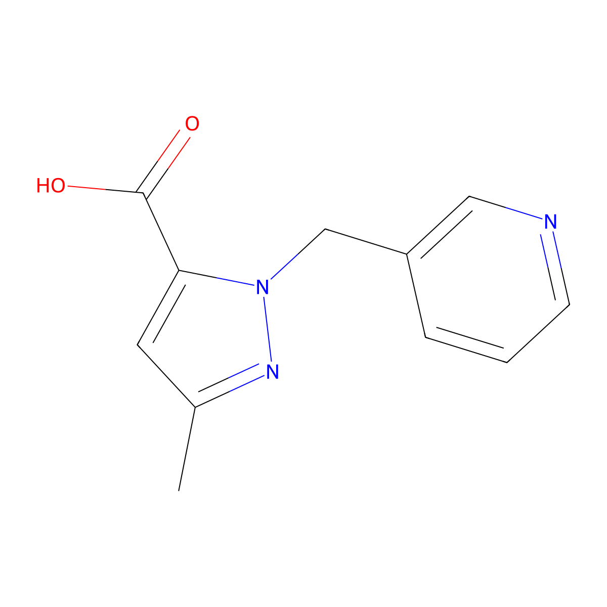 3-Methyl-1-(pyridin-3-ylmethyl)-1H-pyrazole-5-carboxylic acid molecular structure, CAS 860307-93-3