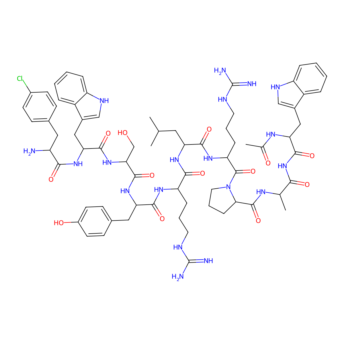 LHRH, N-ac-Trp(1)-(4-Cl-phe)(2)-trp(3)-arg(6)-ala(10)- molecular structure, CAS 86044-76-0