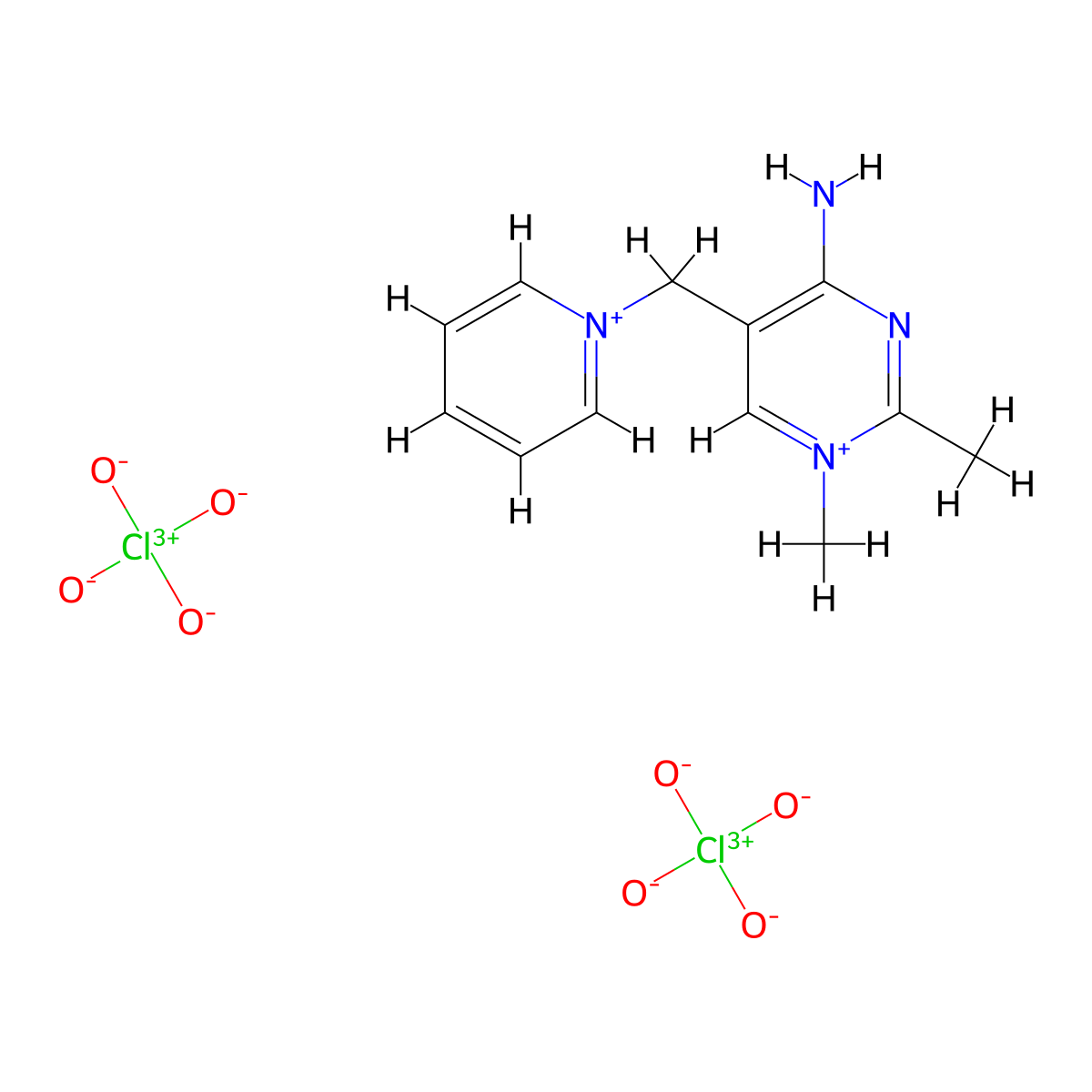 4-Amino-1,2-dimethyl-5-(pyridin-1-ium-1-ylmethyl)pyrimidin-1-ium diperchlorate molecular structure, CAS 86045-97-8