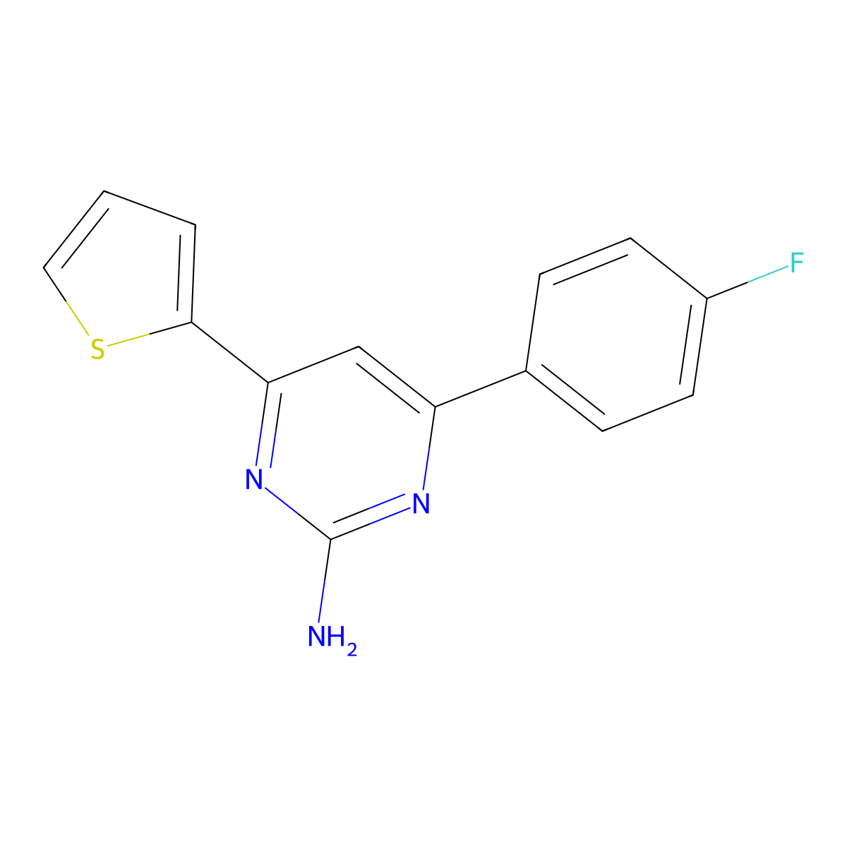 4-(4-Fluorophenyl)-6-(thiophen-2-yl)pyrimidin-2-amine molecular structure, CAS 860480-66-6