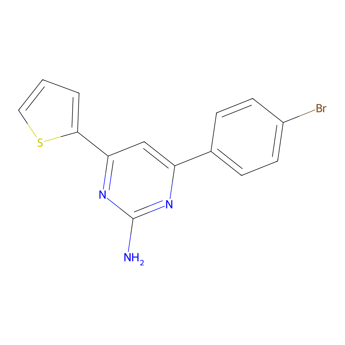 4-(4-Bromophenyl)-6-(thiophen-2-yl)pyrimidin-2-amine molecular structure, CAS 860480-67-7