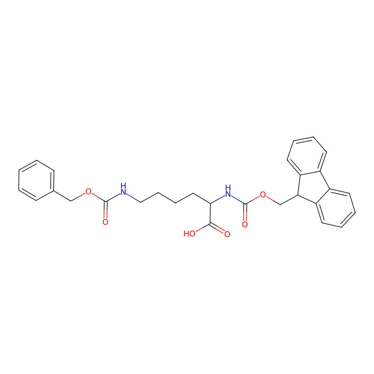 (2S)-6-(((benzyloxy)carbonyl)amino)-2-(((9H-fluoren-9-ylmethoxy)carbonyl)amino)hexanoic acid molecular structure, CAS 86060-82-4