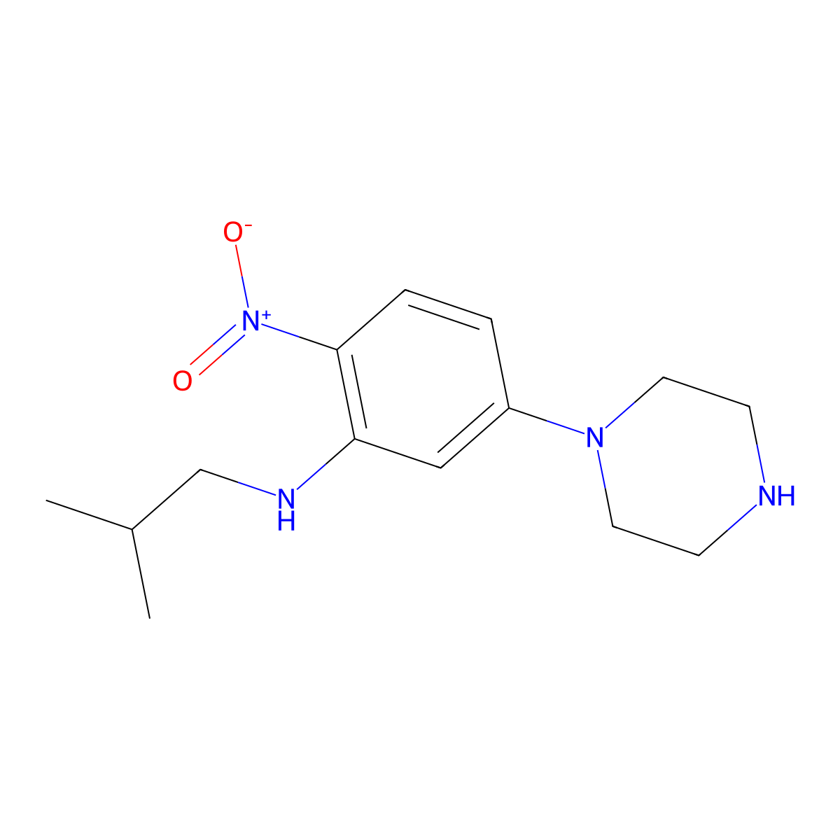 N-(2-methylpropyl)-2-nitro-5-piperazin-1-ylaniline molecular structure, CAS 860608-99-7