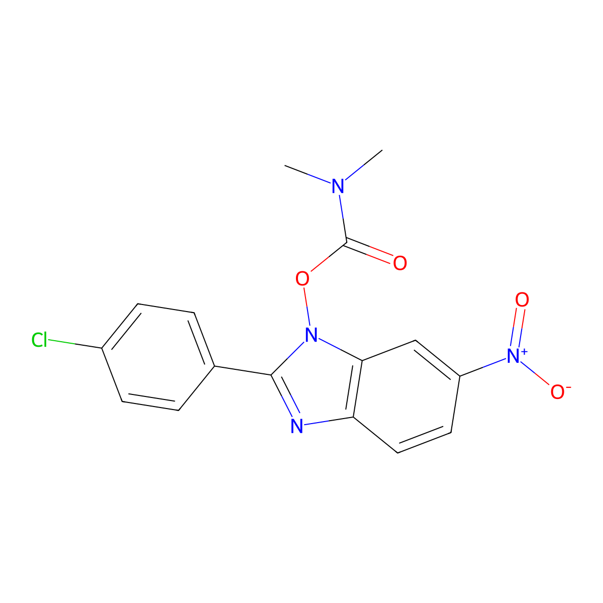 2-(4-chlorophenyl)-1-{[(dimethylamino)carbonyl]oxy}-6-nitro-1H-1,3-benzimidazole molecular structure, CAS 860609-01-4