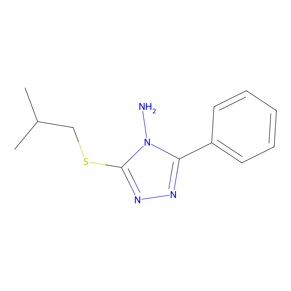 3-(isobutylsulfanyl)-5-phenyl-4H-1,2,4-triazol-4-amine molecular structure, CAS 860609-04-7
